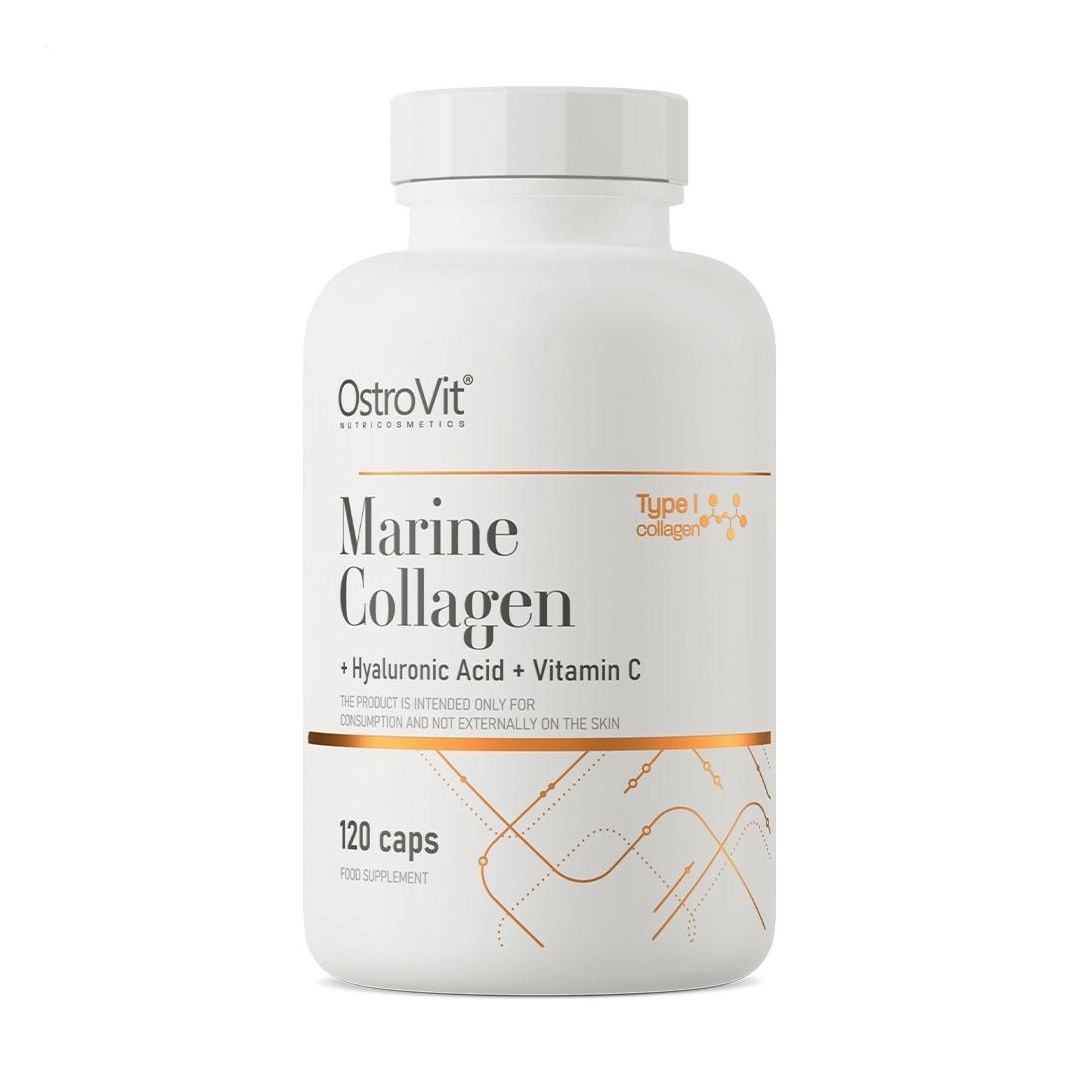 Морський колаген з гіалуроновою кислотою та вітаміном С OstroVit Marine Collagen + Hyaluronic Acid + Vitamin C, 120 капсул